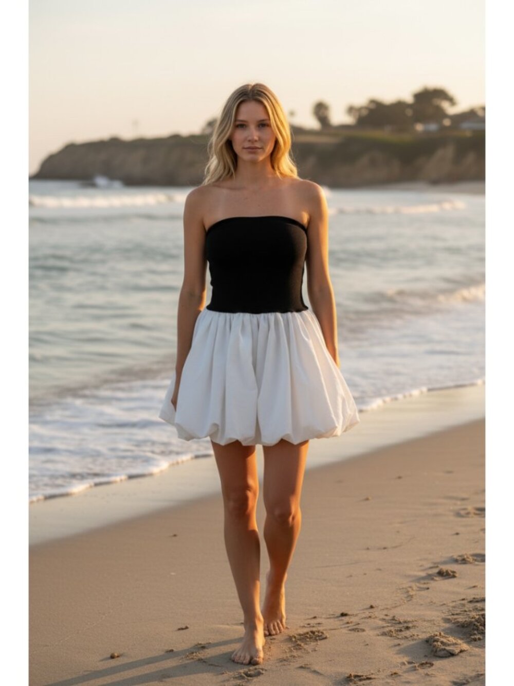 House of Harlow 1960 Black & White Strapless Bubble Hem Mini Dress NWT Small